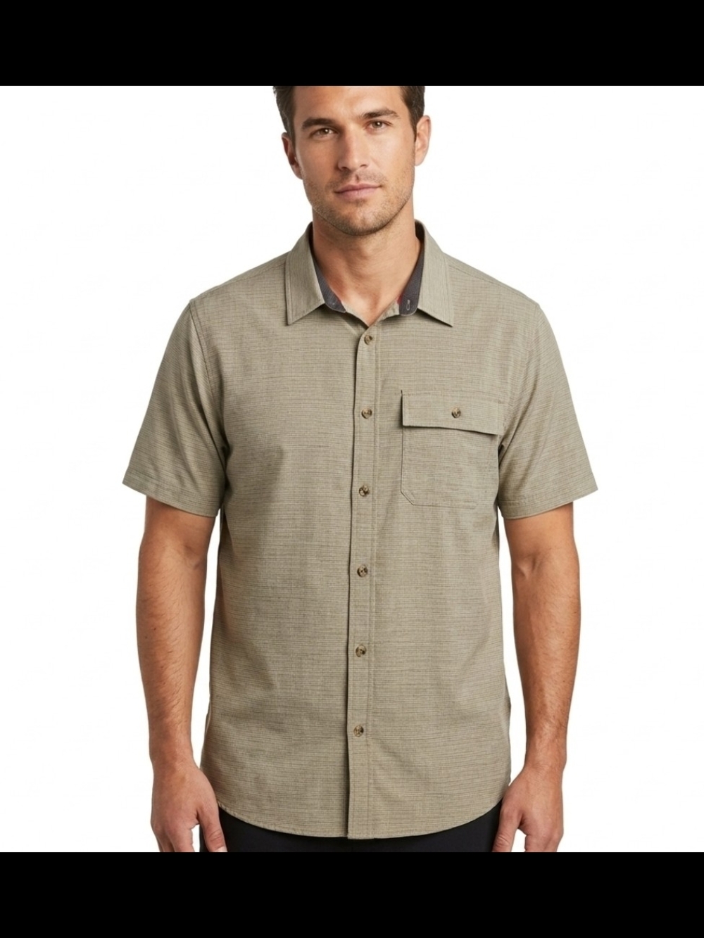 Avalanche Short-Sleeve Button Down Shirt in Olive Green